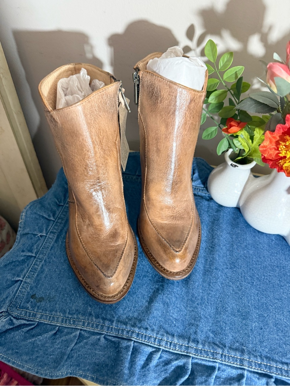 Bed Stu-Cobbler Collection Isla NIB GORGEOUS Leather Boots Rustic Tan 8.5 - Picture 2 of 13